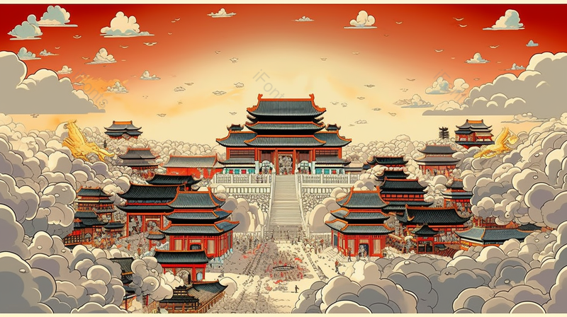 手绘中国风冬天故宫插画背景,插画/手绘图,插画/手绘图库,插画/手绘图下载,插画/手绘